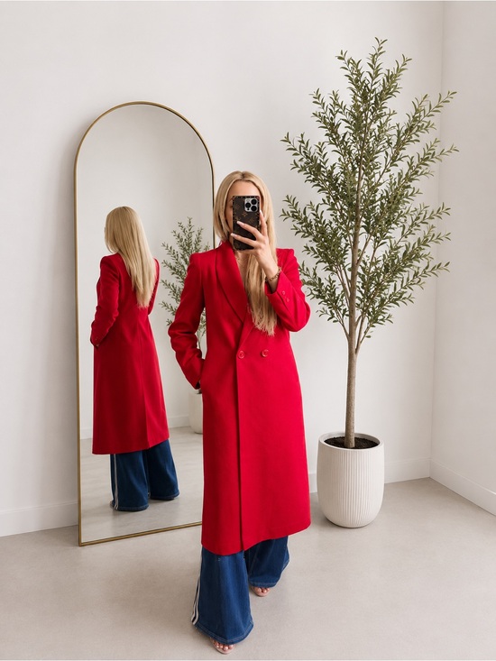 Jackets & Blazers - Vintage Bold Red Long Double-Breasted Coat